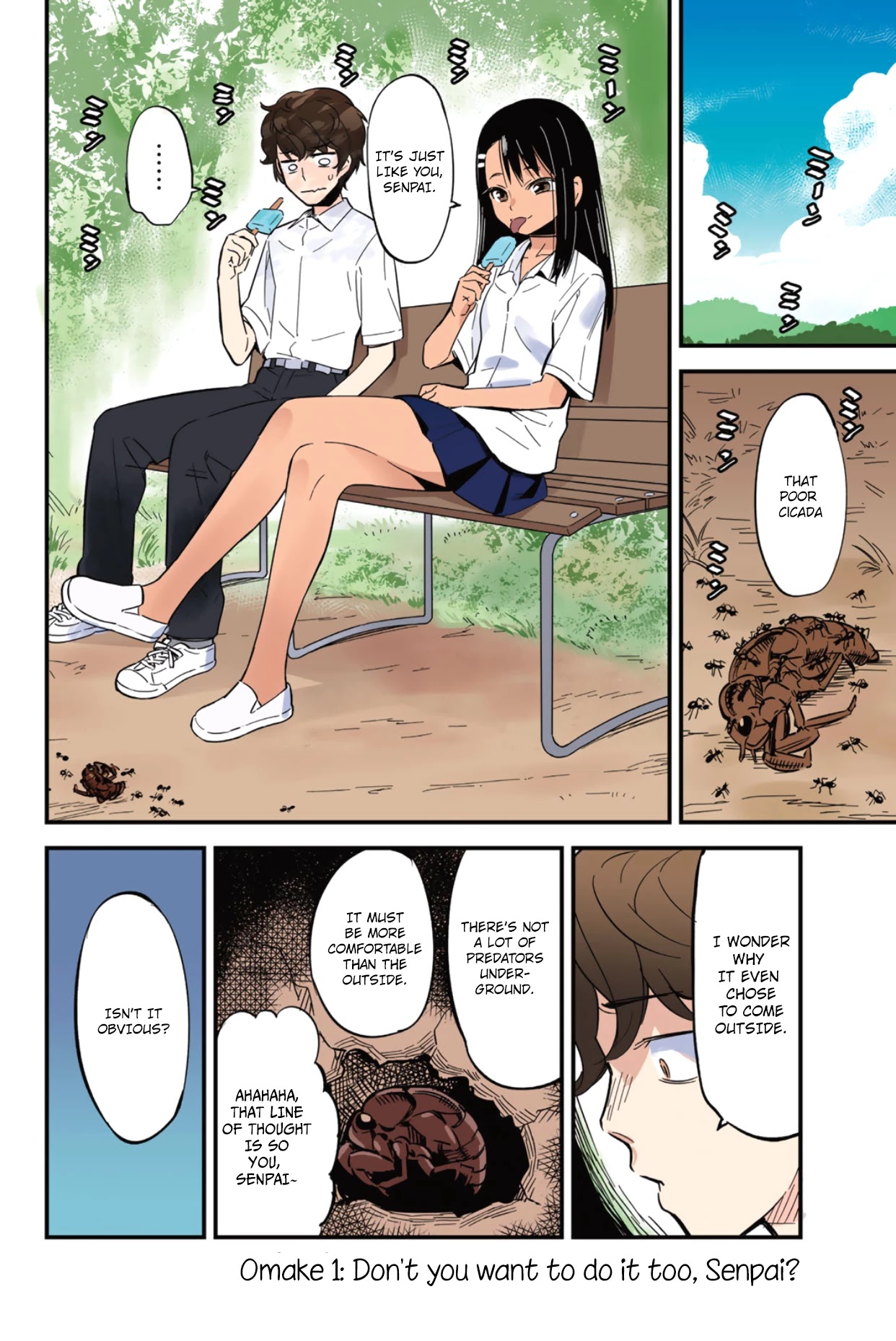 Please don't bully me, Nagatoro Chapter 14.3 page 1 - Chapter 14.3: Colored Omake 1: Don't you want to do it too, Senpai?