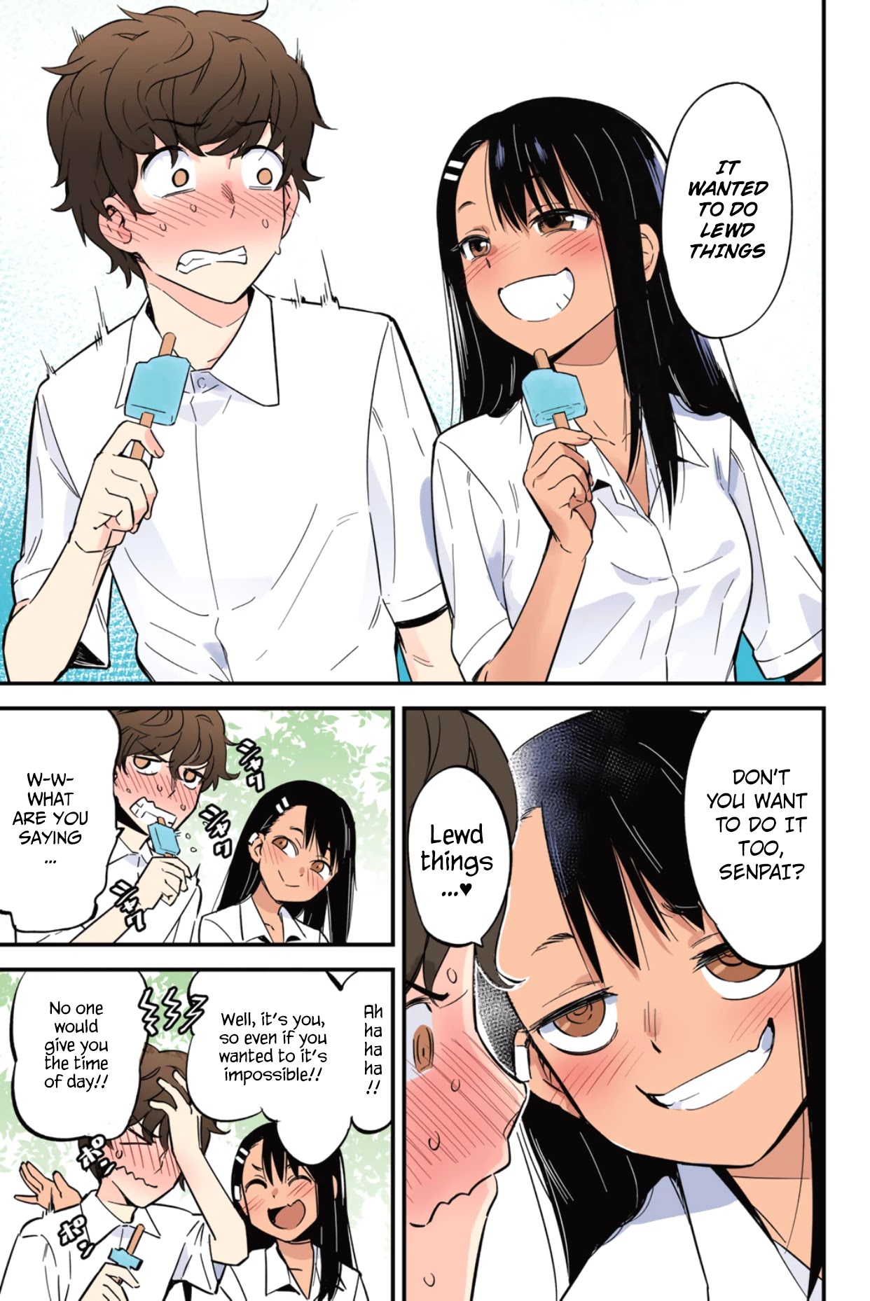 Please don't bully me, Nagatoro Chapter 14.3 page 2 - Chapter 14.3: Colored Omake 1: Don't you want to do it too, Senpai?
