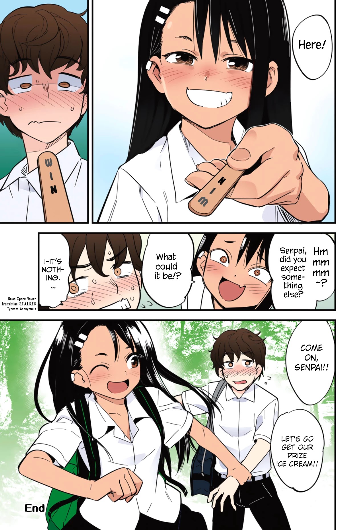 Please don't bully me, Nagatoro Chapter 14.3 page 4 - Chapter 14.3: Colored Omake 1: Don't you want to do it too, Senpai?