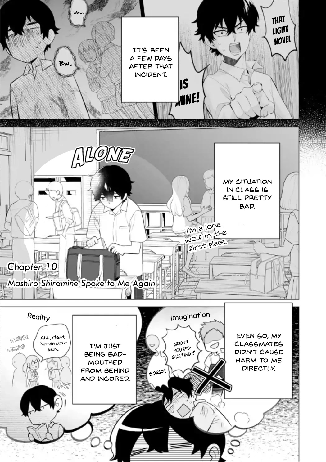 Please Leave Me Alone (For Some Reason, She Wants to Change a Lone Wolf's Helpless High School Life.) Chapter 10 page 1 - Chapter 10: Mashiro Shiramine Spoke to Me Again