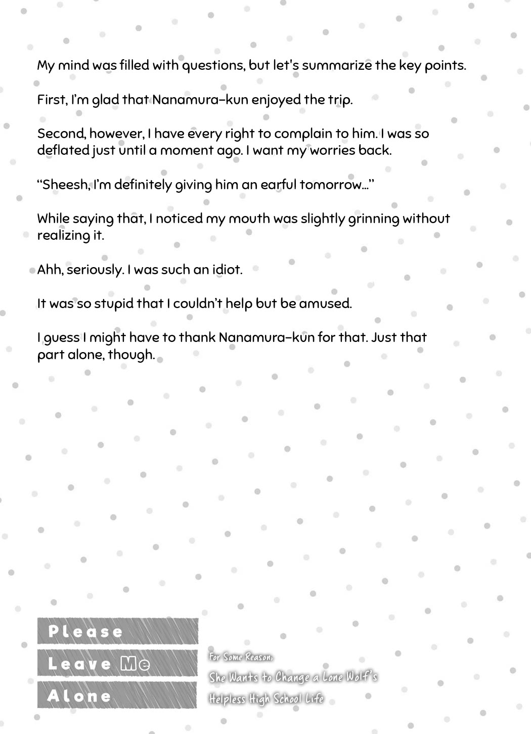 Please Leave Me Alone (For Some Reason, She Wants to Change a Lone Wolf's Helpless High School Life.) Chapter 17.5 page 13 - Chapter 17.5: Vol.3 Extras
