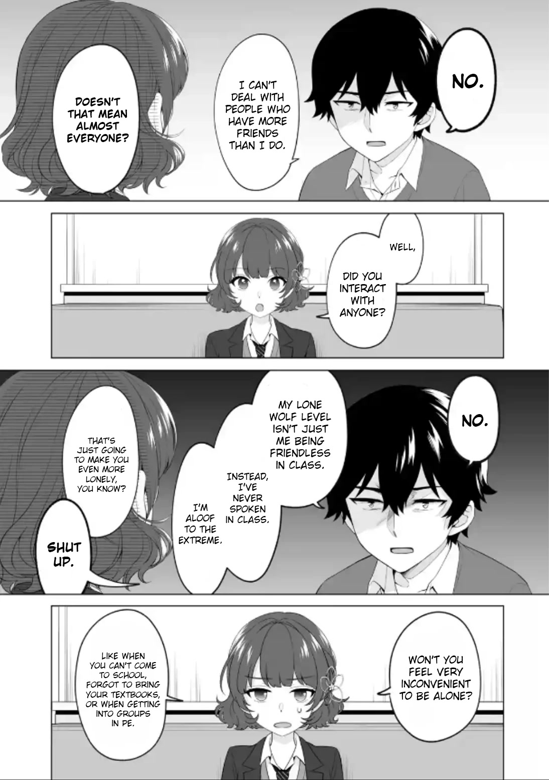 Please Leave Me Alone (For Some Reason, She Wants to Change a Lone Wolf's Helpless High School Life.) Chapter 4 page 3 - Chapter 4: Girls and Chit-Chatting Are an Impossible Game for Me, Okay?