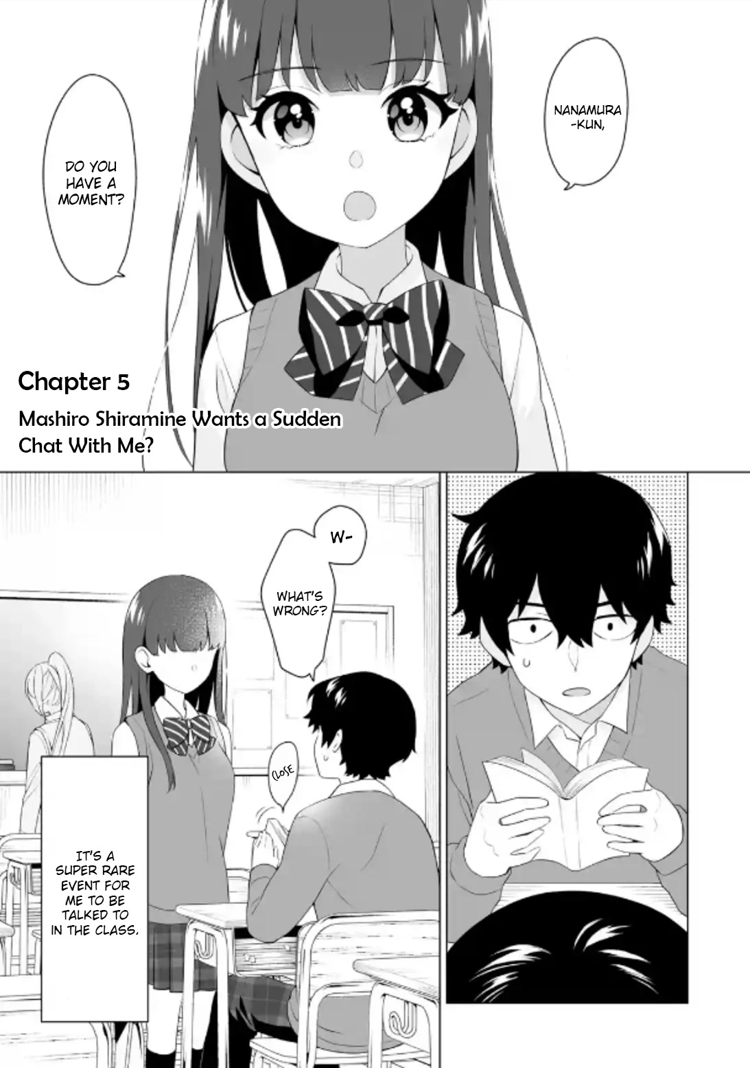 Please Leave Me Alone (For Some Reason, She Wants to Change a Lone Wolf's Helpless High School Life.) Chapter 5 page 1 - Chapter 5: Mashiro Shiramine Wants a Sudden Chat With Me?