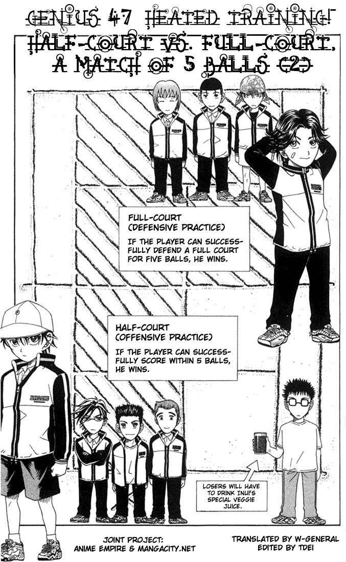 Prince of Tennis Chapter 47 page 1 - Chapter 47: Heated Training! Half-Court vs. Full-Court, A Match Of 5 Balls 2