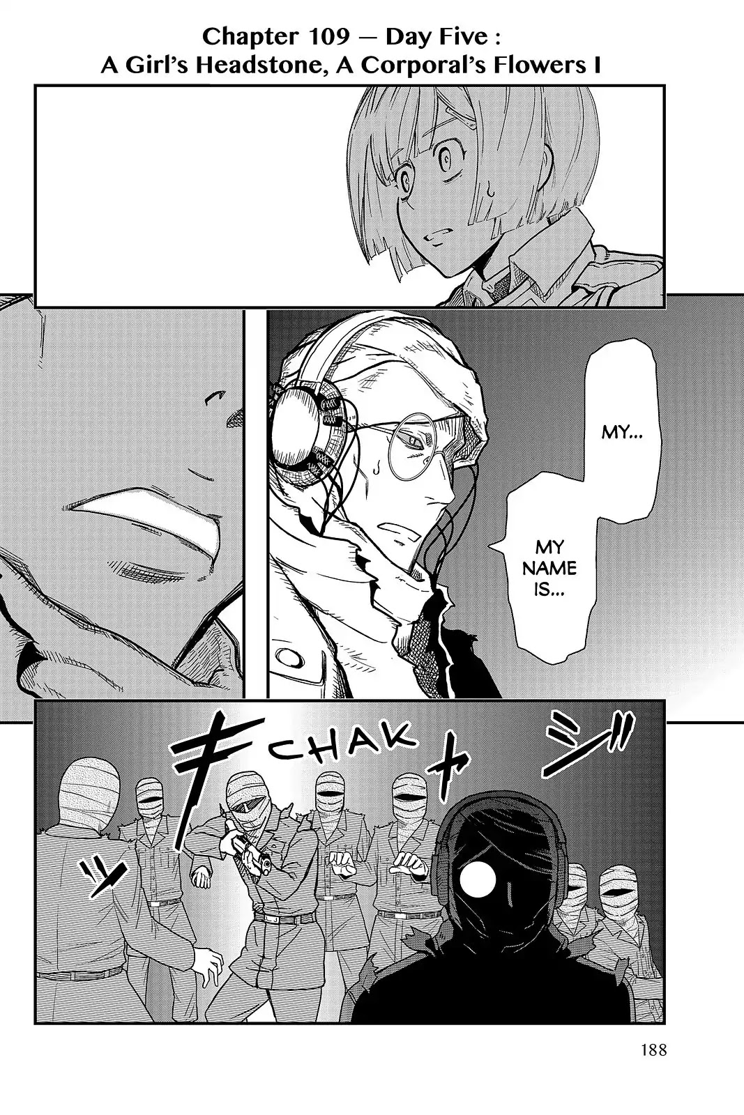 Pumpkin Scissors Chapter 109 page 1 - Chapter 109: Day Five: A Girl's Headstone, A Corporal's Flowers I