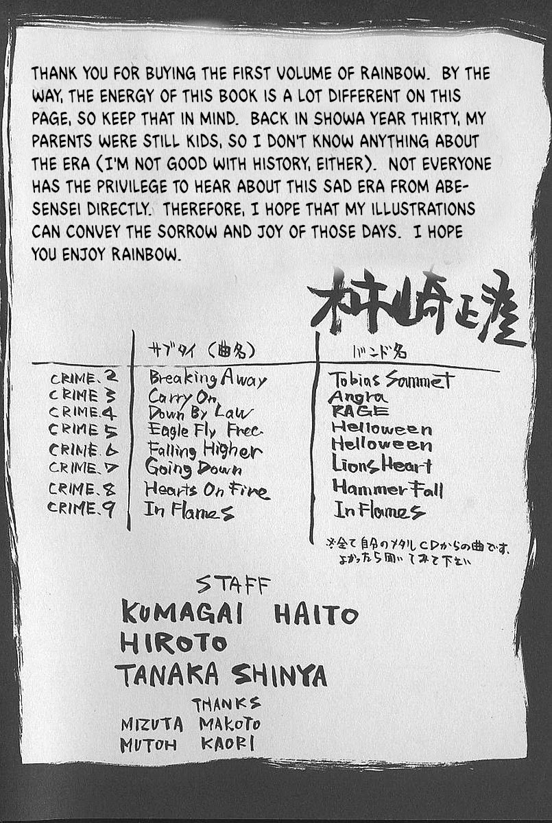 Rainbow Chapter 235.2 page 1 - Chapter 235.2: Kakizaki Masasumi Author Notes