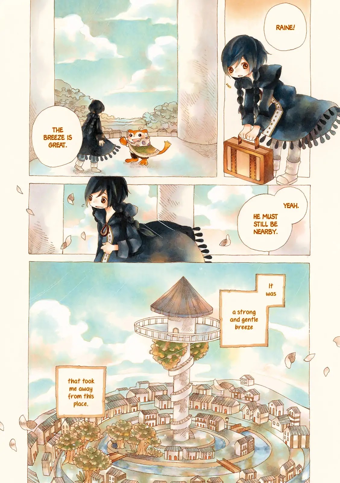 Raine and Sunny's Journey of Wind Chapter 1 page 4 - Chapter 1: Rainy Town Tower