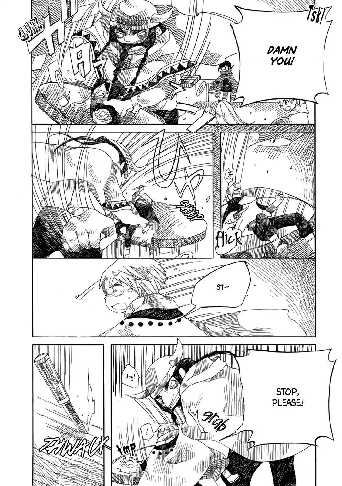 Raine and Sunny's Journey of Wind Chapter 5 page 13 - Chapter 5: Dark Forest Mansion Cleaning - Part 1: The Worker Hut and the Travelers