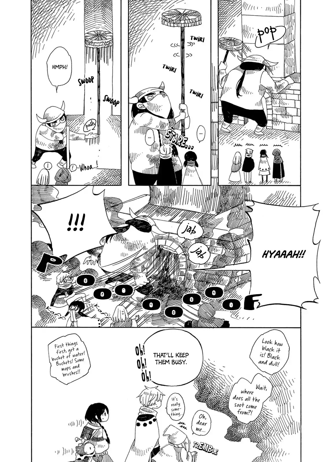 Raine and Sunny's Journey of Wind Chapter 5 page 17 - Chapter 5: Dark Forest Mansion Cleaning - Part 1: The Worker Hut and the Travelers