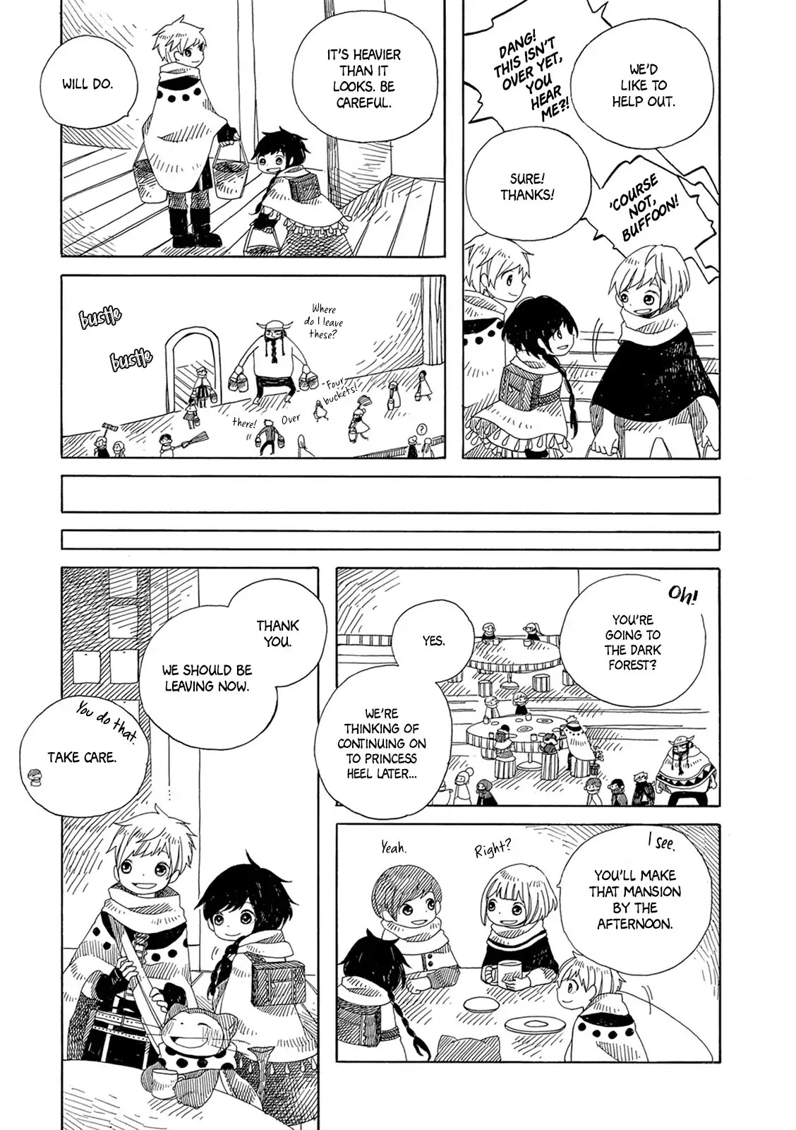 Raine and Sunny's Journey of Wind Chapter 5 page 20 - Chapter 5: Dark Forest Mansion Cleaning - Part 1: The Worker Hut and the Travelers