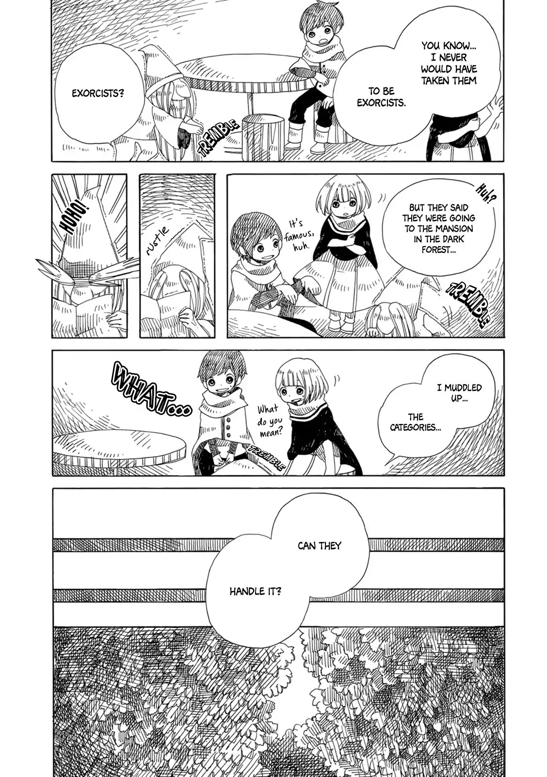 Raine and Sunny's Journey of Wind Chapter 5 page 21 - Chapter 5: Dark Forest Mansion Cleaning - Part 1: The Worker Hut and the Travelers