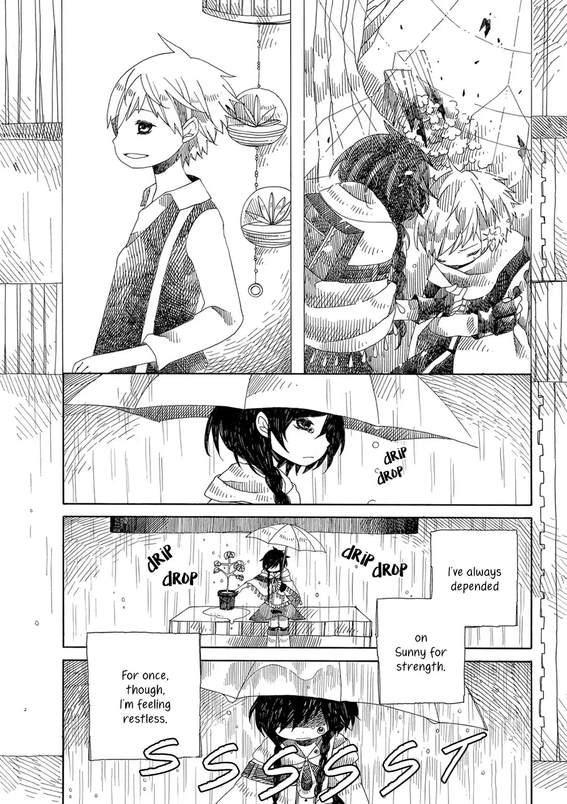 Raine and Sunny's Journey of Wind Chapter 5 page 4 - Chapter 5: Dark Forest Mansion Cleaning - Part 1: The Worker Hut and the Travelers