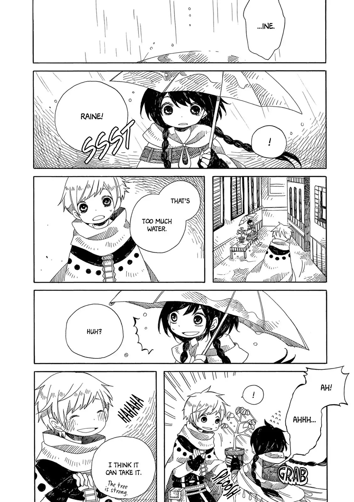 Raine and Sunny's Journey of Wind Chapter 5 page 5 - Chapter 5: Dark Forest Mansion Cleaning - Part 1: The Worker Hut and the Travelers