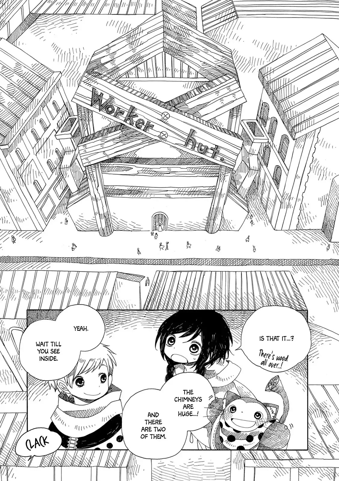 Raine and Sunny's Journey of Wind Chapter 5 page 8 - Chapter 5: Dark Forest Mansion Cleaning - Part 1: The Worker Hut and the Travelers