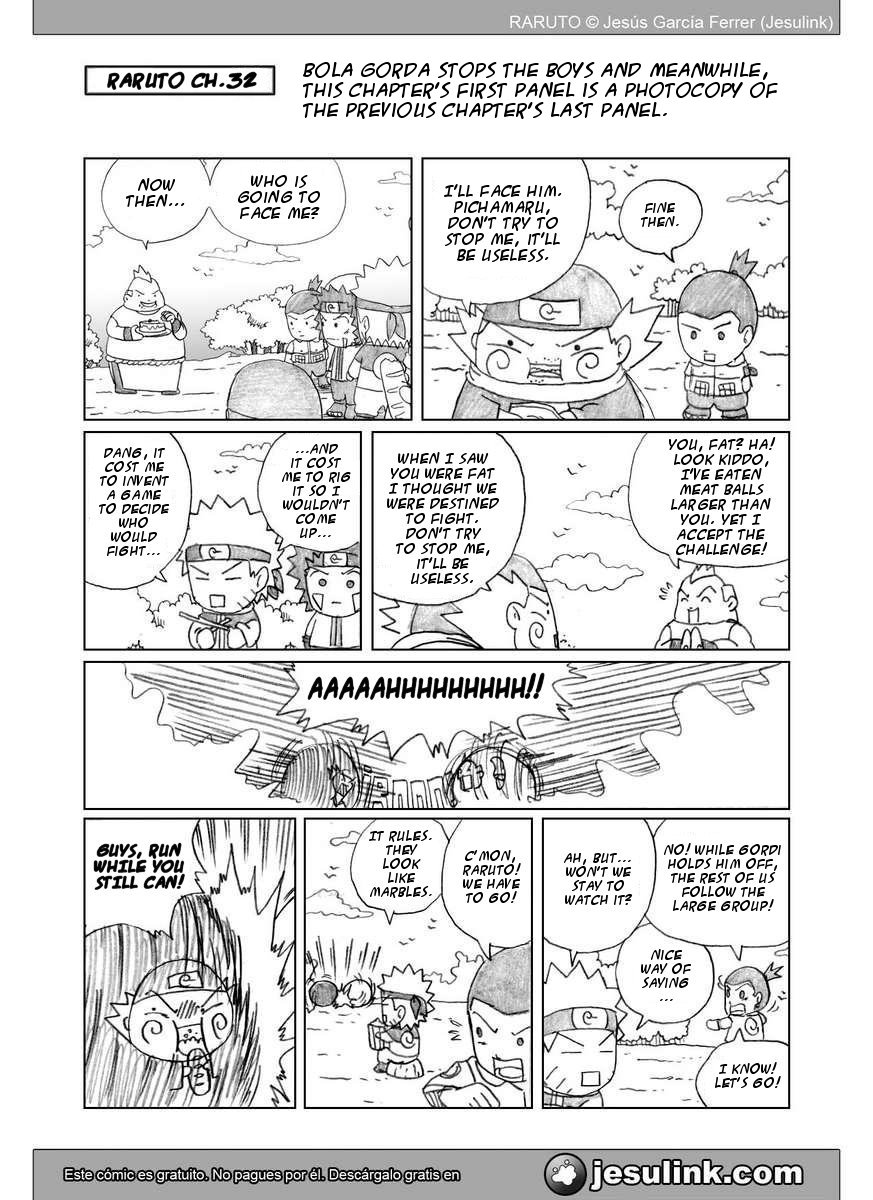 Raruto Chapter 32.33-2 page 2 - Chapter 32-33 v2 : Fatso versus fatso / Caught up in the web