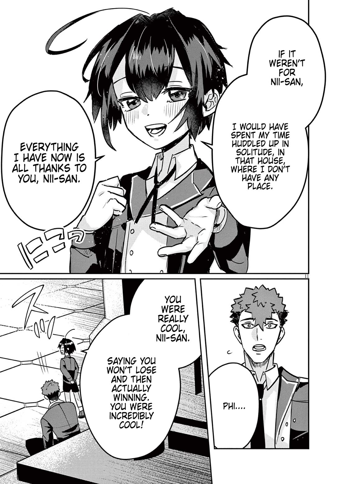 Regarding the Destruction of the Destruction Flag as a Result of a Nichiasa-Loving Otaku Being Reincarnated as a Villainous Student. Chapter 3 page 11 - Chapter 3: Nii-san is a Hero!!