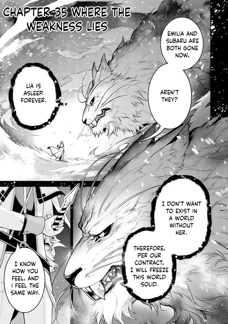 Re:Zero Kara Hajimeru Isekai Seikatsu Dai 4-shou - Seiiki to Gouyoku no Majo Chapter 35 page 1 - Chapter 35: Where The Weakness Lies