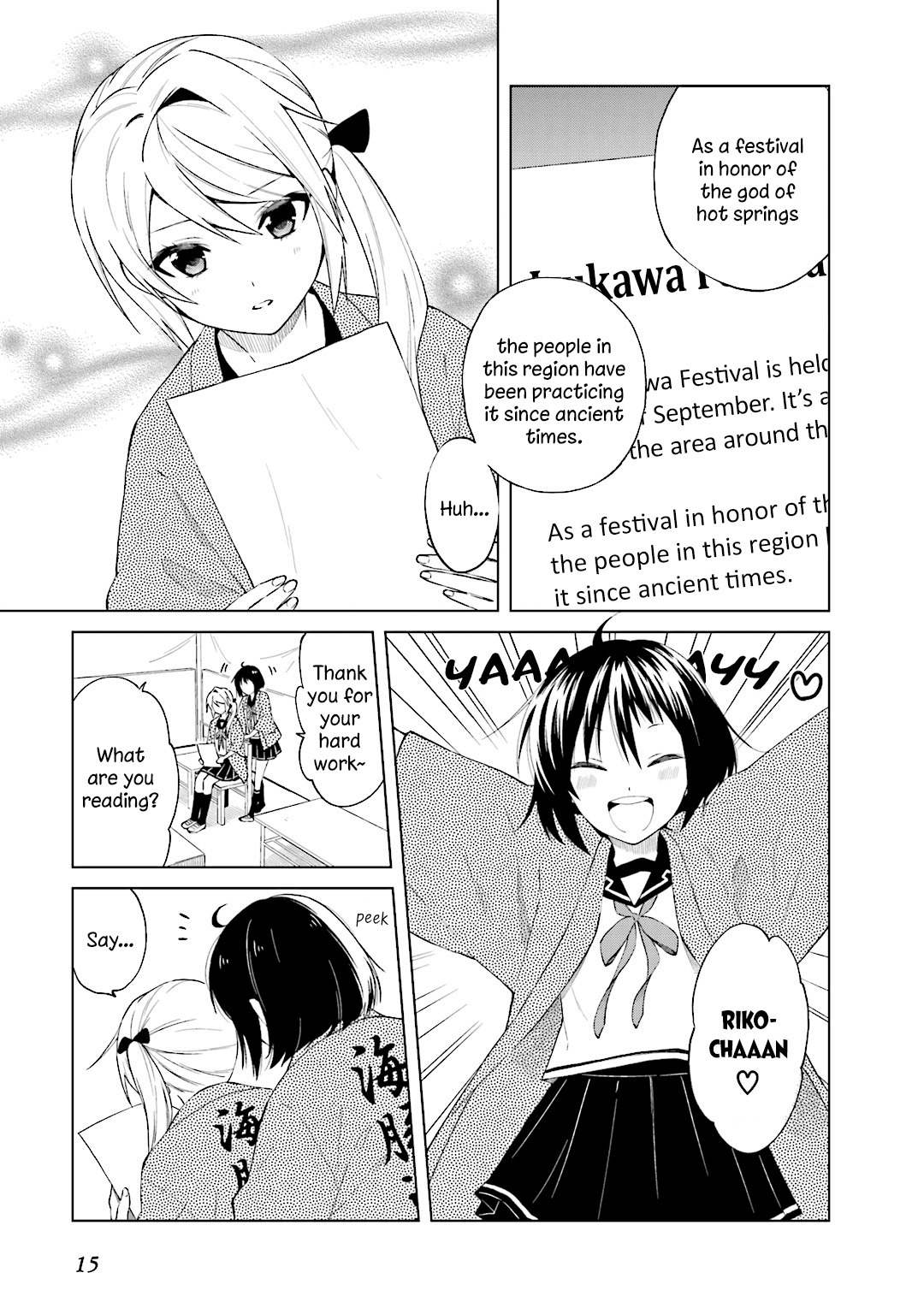 Riko to Haru to Onsen to Iruka Chapter 22 page 3 - Chapter 22: Riko and Taeko and the Irukawa Festival