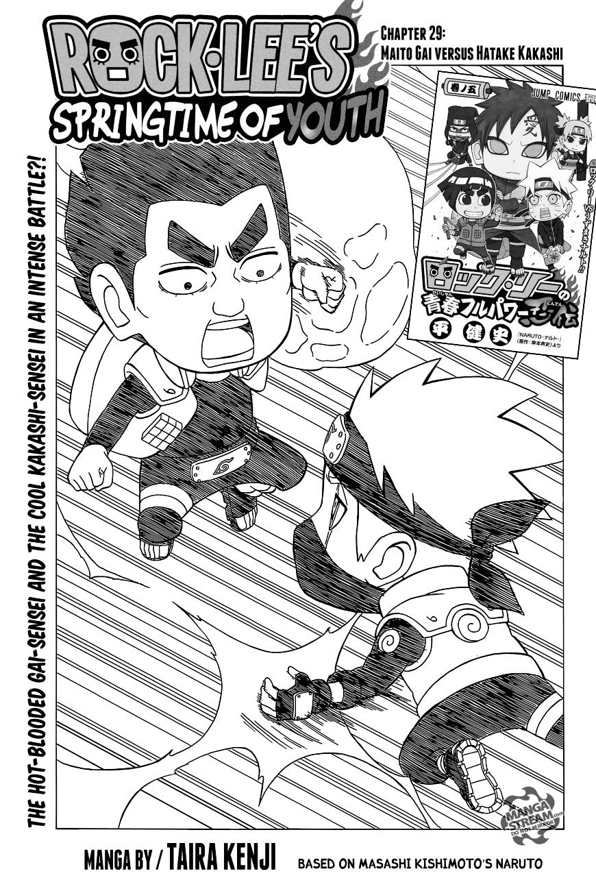 Rock Lee no Seishun Full-Power Ninden Chapter 29 page 1 - Chapter 29: Might Guy Versus Hatake Kakashi