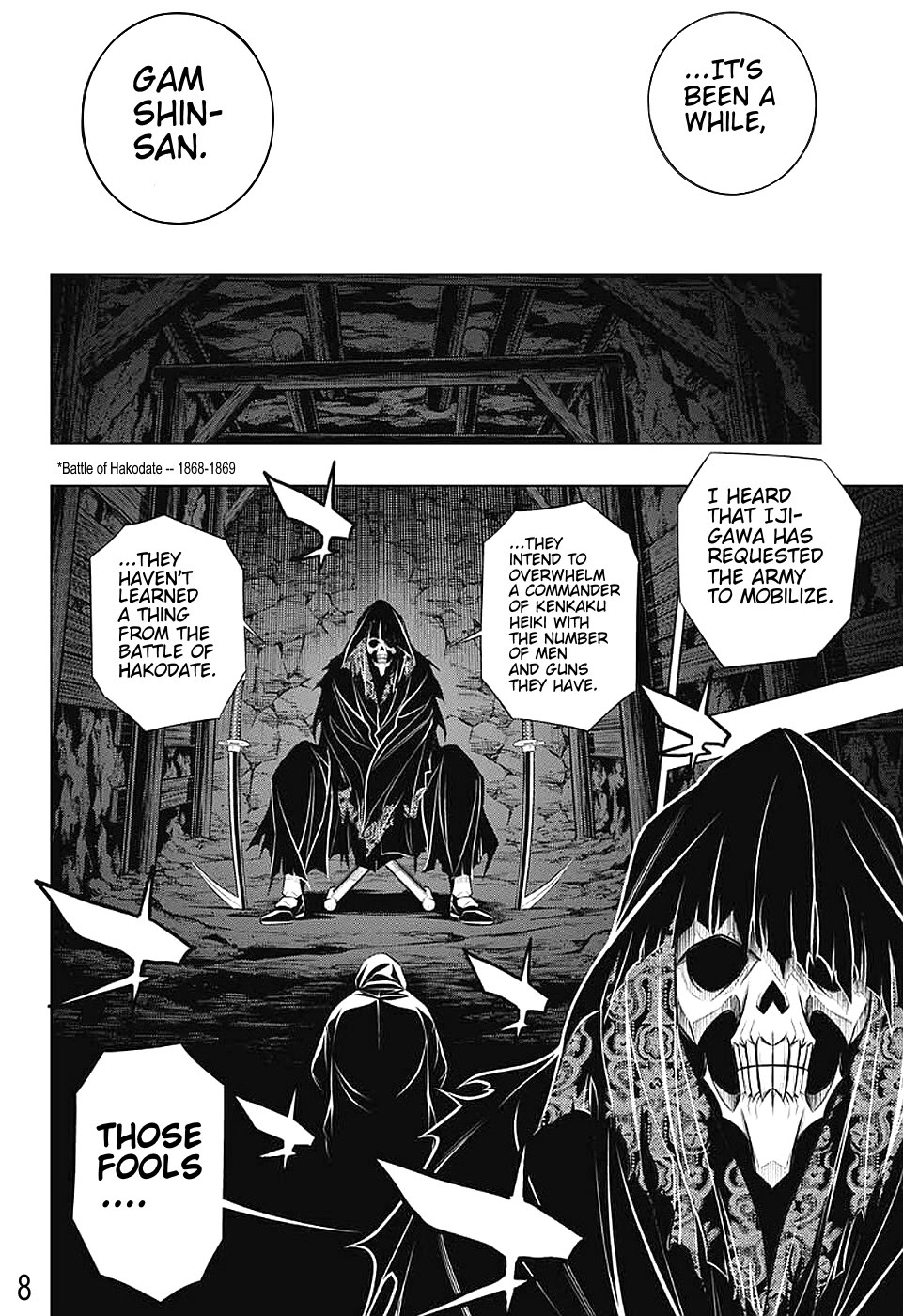 Rurouni Kenshin: Hokkaido Arc Chapter 38 page 8 - Chapter 38: Sapporo Shinsengumi Elegy Part 3: The Northern Capital and Enemies, Enemies, Enemies