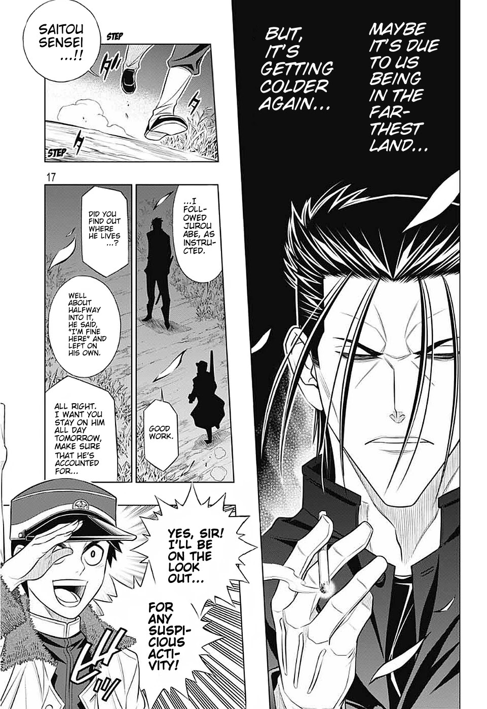 Rurouni Kenshin: Hokkaido Arc Chapter 39 page 17 - Chapter 39: Sapporo Shinsengumi Elegy Pt. 4: Aburanokouji and Hajime Saitou