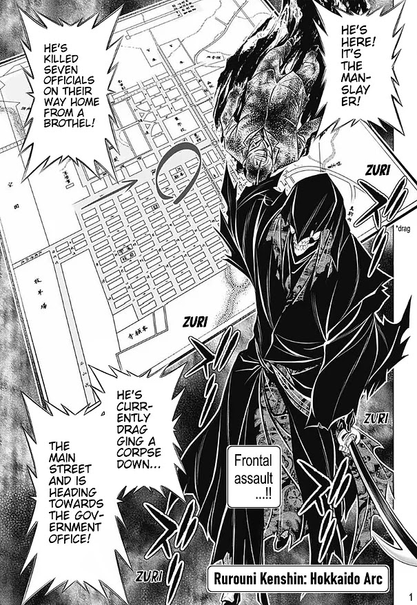 Rurouni Kenshin: Hokkaido Arc Chapter 41 page 1 - Chapter 41: Sapporo Shinsengumi Elegy Part 6: Kenkaku Heiki Hyōbe and the Main Street Battle