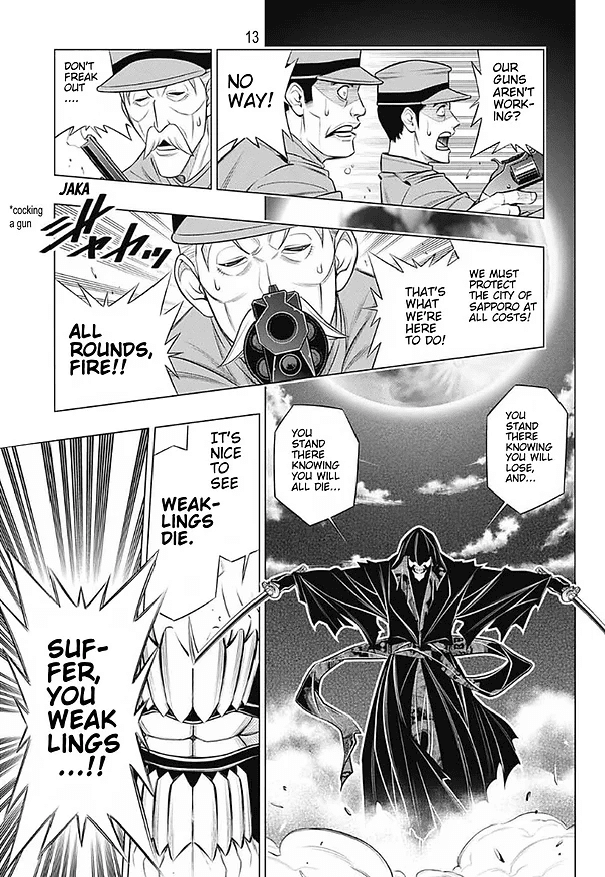 Rurouni Kenshin: Hokkaido Arc Chapter 41 page 13 - Chapter 41: Sapporo Shinsengumi Elegy Part 6: Kenkaku Heiki Hyōbe and the Main Street Battle