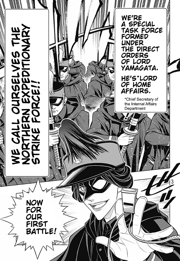 Rurouni Kenshin: Hokkaido Arc Chapter 41 page 3 - Chapter 41: Sapporo Shinsengumi Elegy Part 6: Kenkaku Heiki Hyōbe and the Main Street Battle