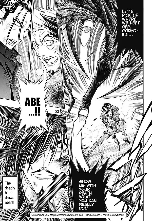 Rurouni Kenshin: Hokkaido Arc Chapter 44 page 23 - Chapter 44: Sapporo Shinsengumi Elegy Part 9: The Sword of the Dragon Tail and Hyōbe Futatsu