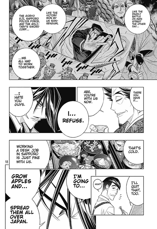 Rurouni Kenshin: Hokkaido Arc Chapter 46 page 18 - Chapter 46: Sapporo Shinsengumi Elegy Part 11: The Northern District and Old Friends