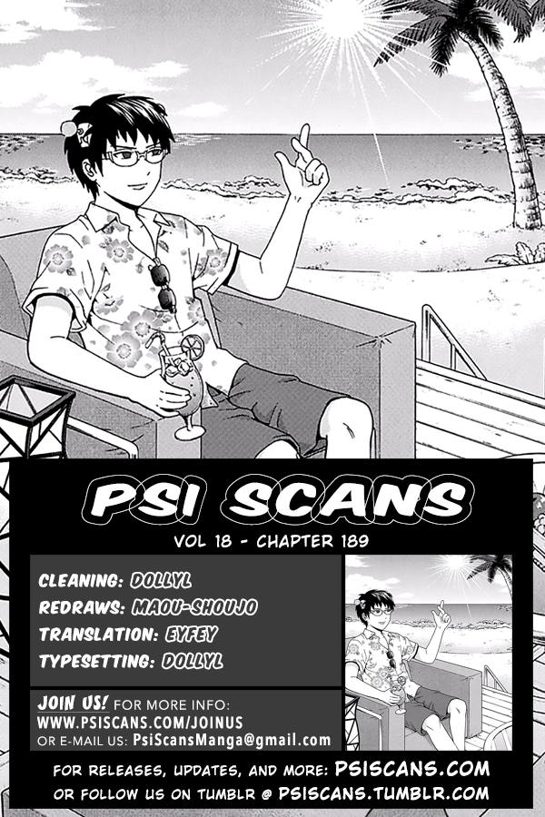Saiki Kusuo no Sainan Chapter 189 page 1 - Chapter 189: AsPSImble! The Ultimate Spot Reservists