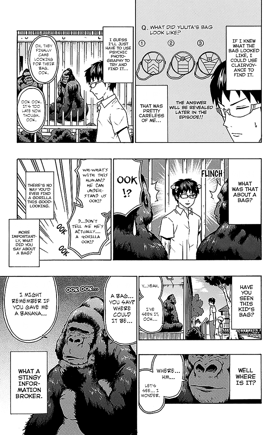 Saiki Kusuo no Sainan Chapter 209 page 12 - Chapter 209: See the RhinoPSIrous! Let's Go to the Zoo!
