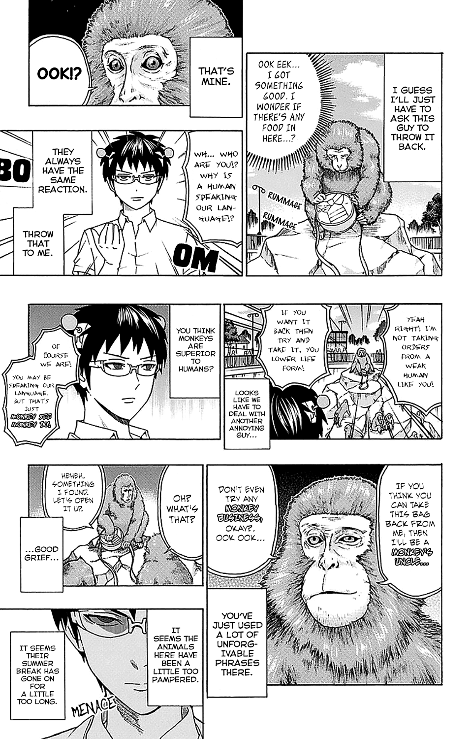 Saiki Kusuo no Sainan Chapter 209 page 14 - Chapter 209: See the RhinoPSIrous! Let's Go to the Zoo!