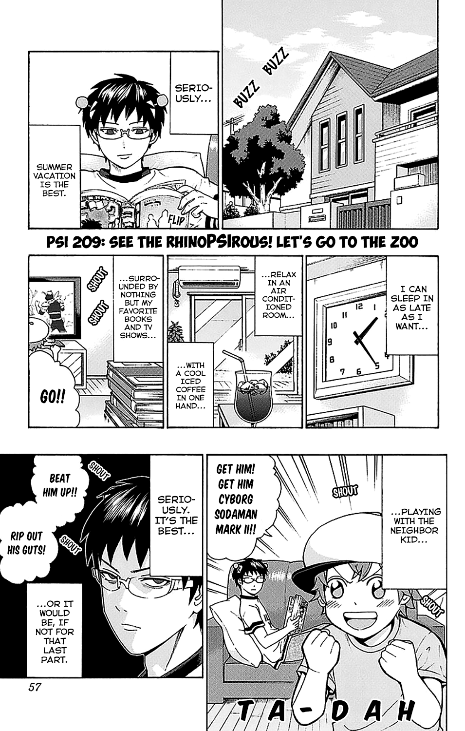 Saiki Kusuo no Sainan Chapter 209 page 2 - Chapter 209: See the RhinoPSIrous! Let's Go to the Zoo!