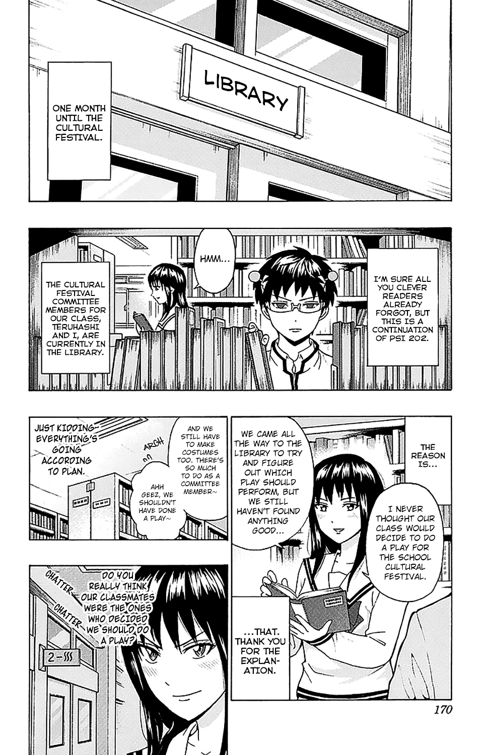 Saiki Kusuo no Sainan Chapter 216 page 3 - Chapter 216: PK Academy School Cultural FestPSIval Preparation Part