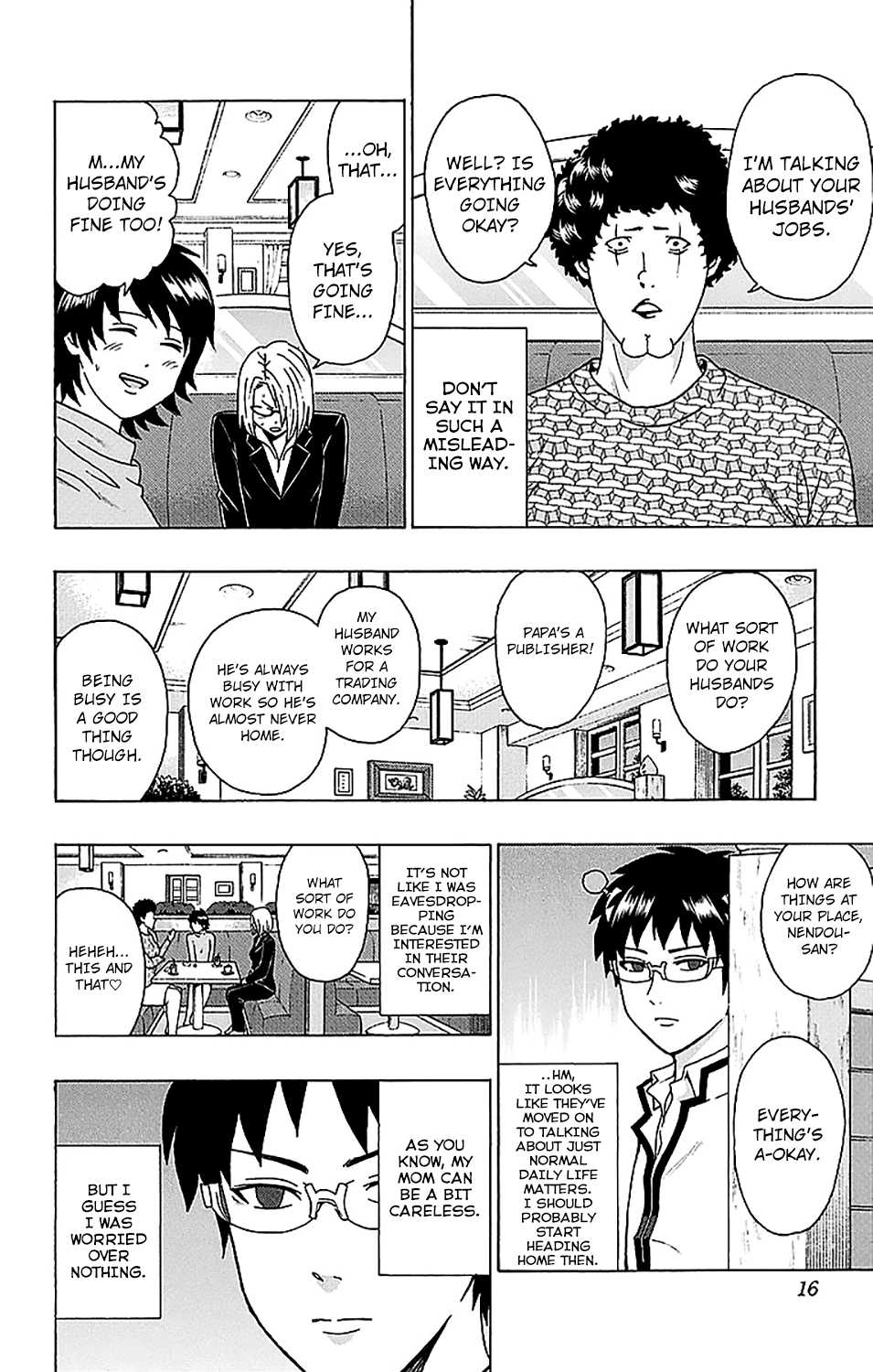 Saiki Kusuo no Sainan Chapter 228 page 18 - Chapter 228: ConverPSIation About the Kids! A Mama Meeting