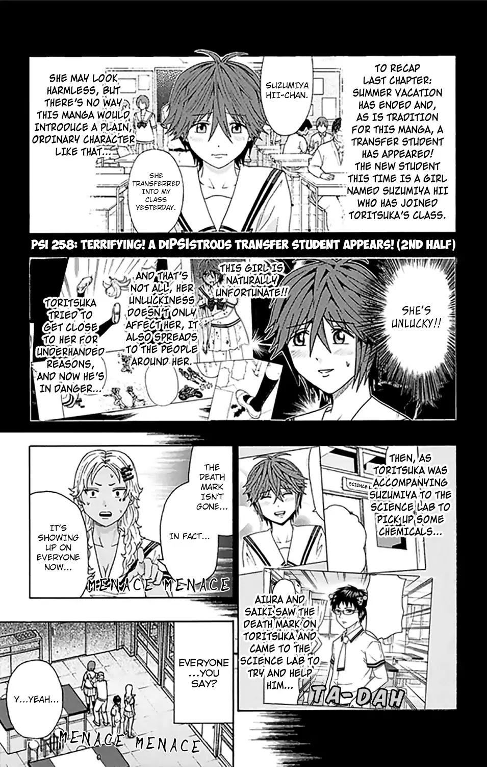 Saiki Kusuo no Sainan Chapter 258 page 2 - Chapter 258: Terrifying! A DiPSIstrous Transfer Student Appears! (Second Half)