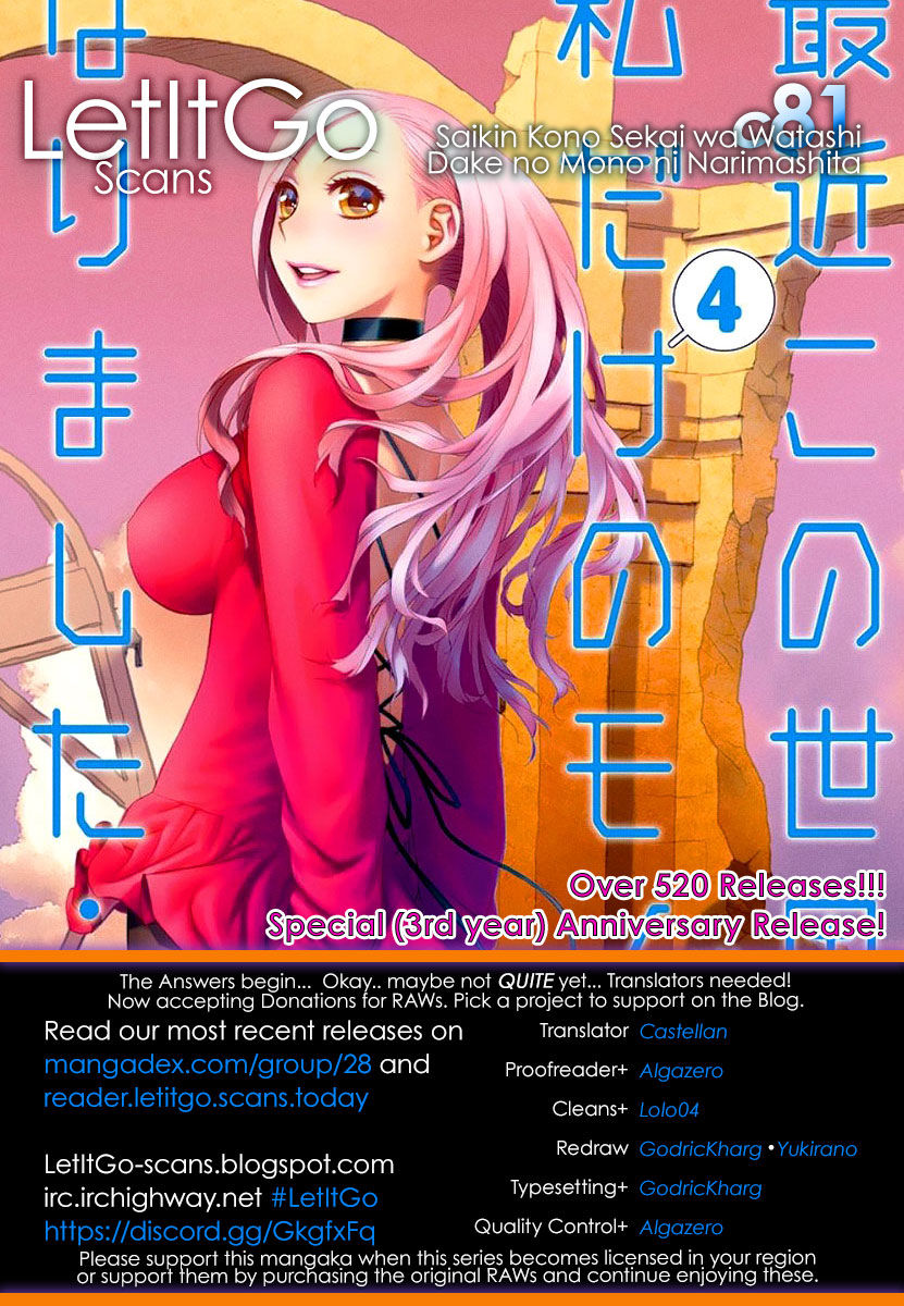 Saikin Kono Sekai wa Watashi dake no Mono ni Narimashita...... Chapter 81 page 1 - Chapter 81: Kinda Dangerous.