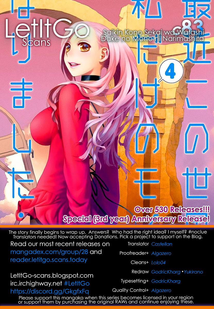 Saikin Kono Sekai wa Watashi dake no Mono ni Narimashita...... Chapter 83 page 1 - Chapter 83: I Could Never Do That, Because.