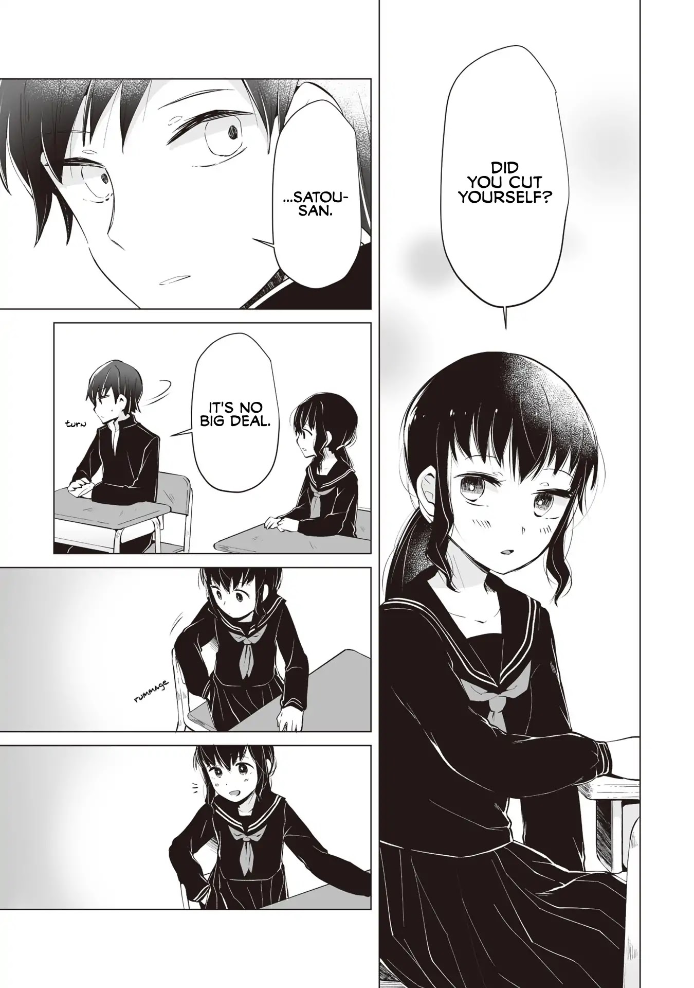 Satou-san Who Sits Next To Me Chapter 1 page 7 - Chapter 1: Tonari no Anoko to Bansouko "Bandage and the Girl Next Seat"