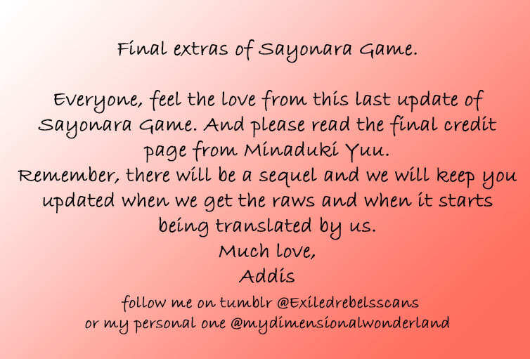 Sayonara Game (MINADUKI Yuu) Chapter 5.5 page 1 - Chapter 5.5: Extras