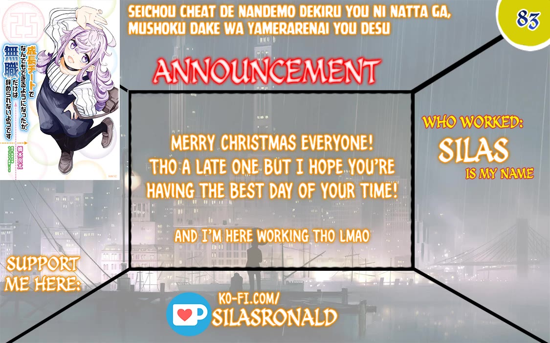 Seichou Cheat de Nandemo Dekiru you ni Natta ga, Mushoku dake wa Yamerarenai you desu Chapter 83 page 1 - Chapter 83