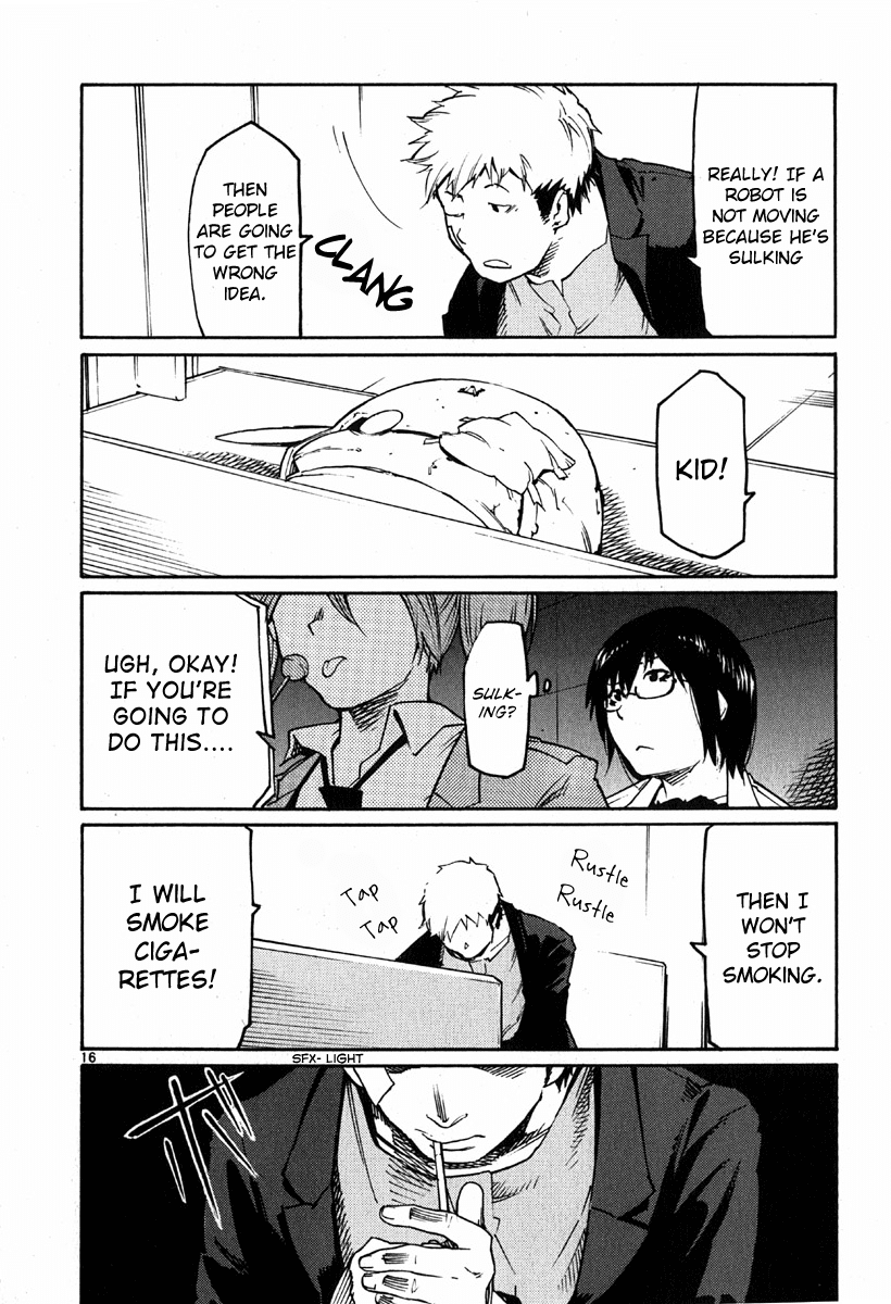Seigi Keikan Monju Chapter 33 page 16 - Chapter 33: The Robot Who's Sulking on His Bed, and Tears and Friendship.