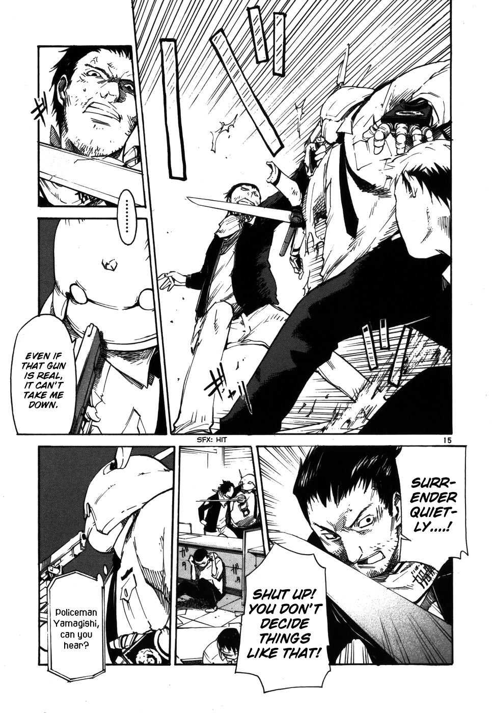 Seigi Keikan Monju Chapter 8 page 15 - Chapter 8: The End of the Coincidental Bank Robber