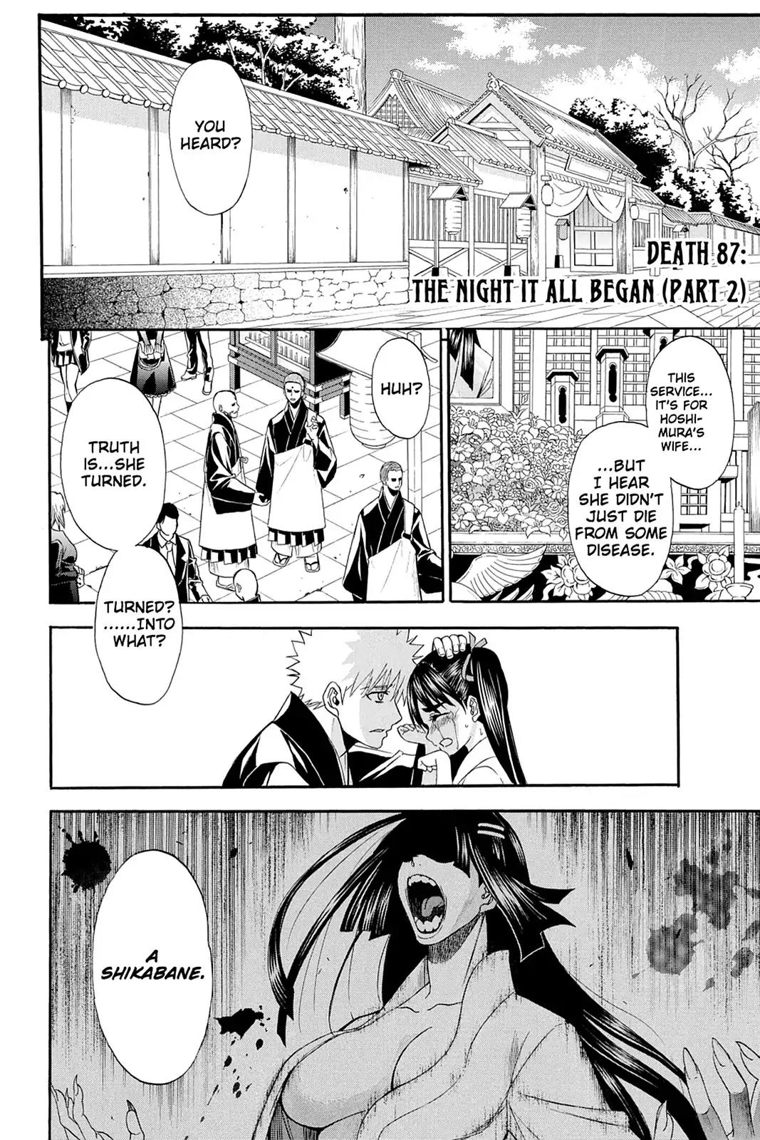 Shikabane Hime Chapter 87 page 1 - Chapter 87: Vol.19 Death 87: The Night It All Began (Part 2)