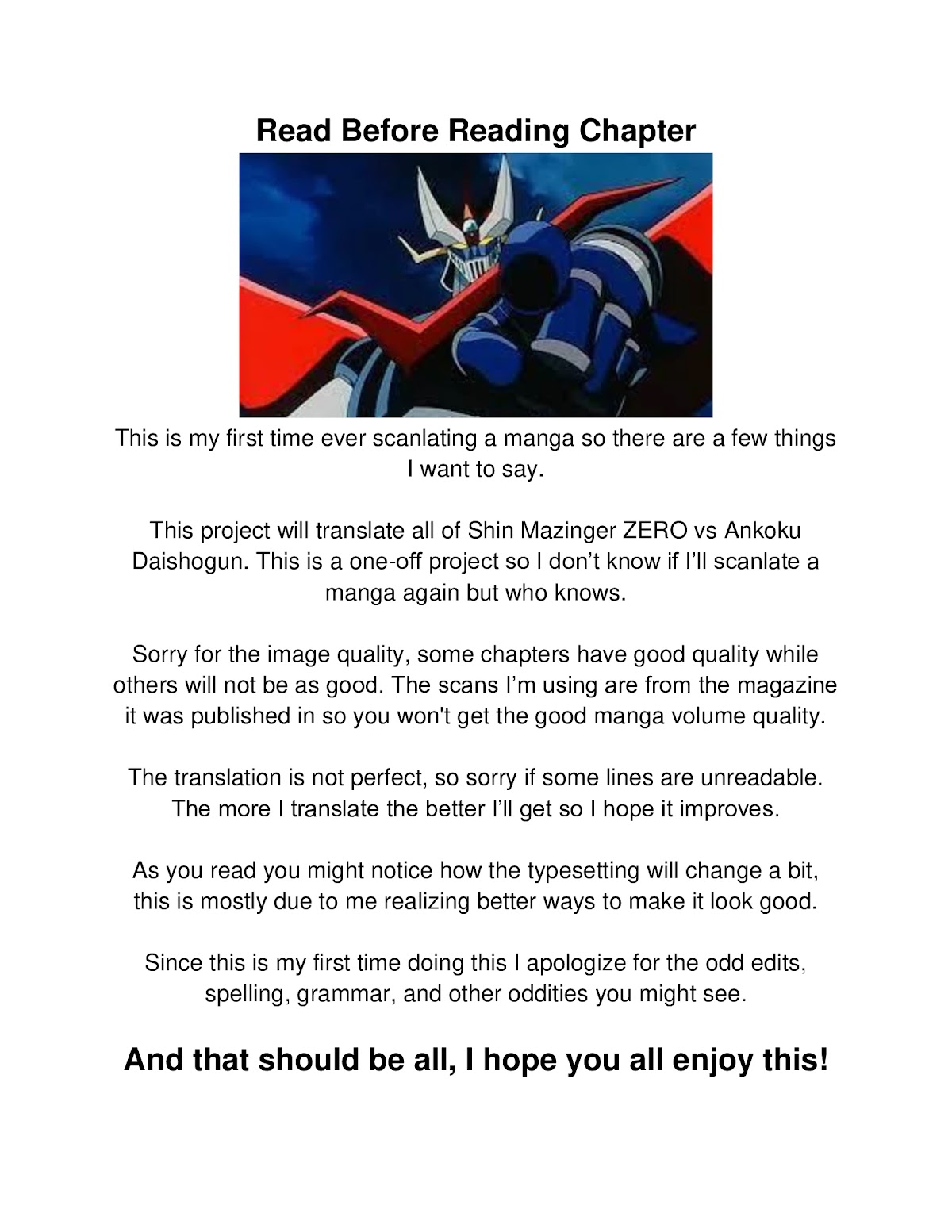 Shin Mazinger Zero vs Ankoku Daishougun Chapter 6 page 1 - Chapter 6