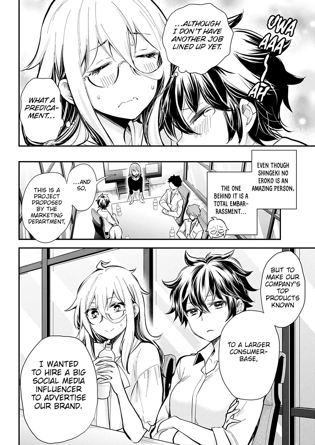 Shingeki no Eroko-san Chapter 46 page 12 - Chapter 46: Someone please teach me how to beat a timeline where I’m asked to advertise for a coworker who’s a huge fan of mine