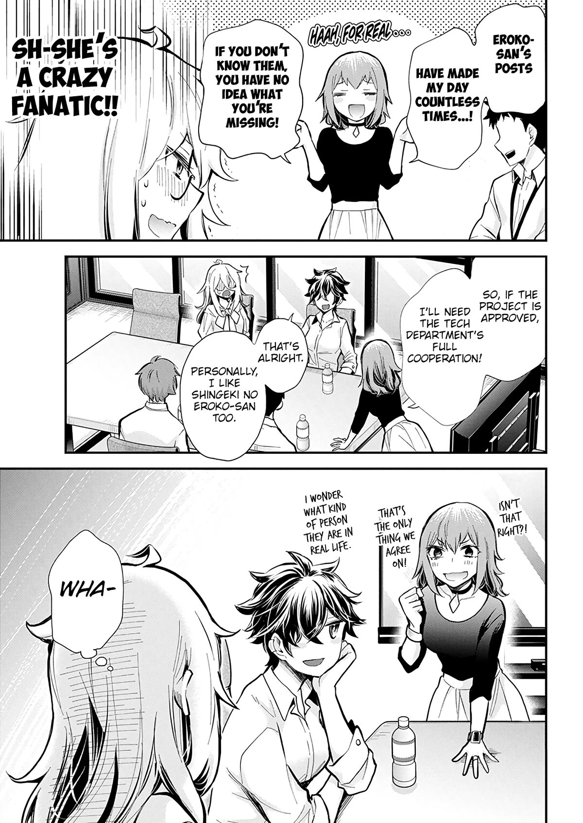 Shingeki no Eroko-san Chapter 46 page 15 - Chapter 46: Someone please teach me how to beat a timeline where I’m asked to advertise for a coworker who’s a huge fan of mine