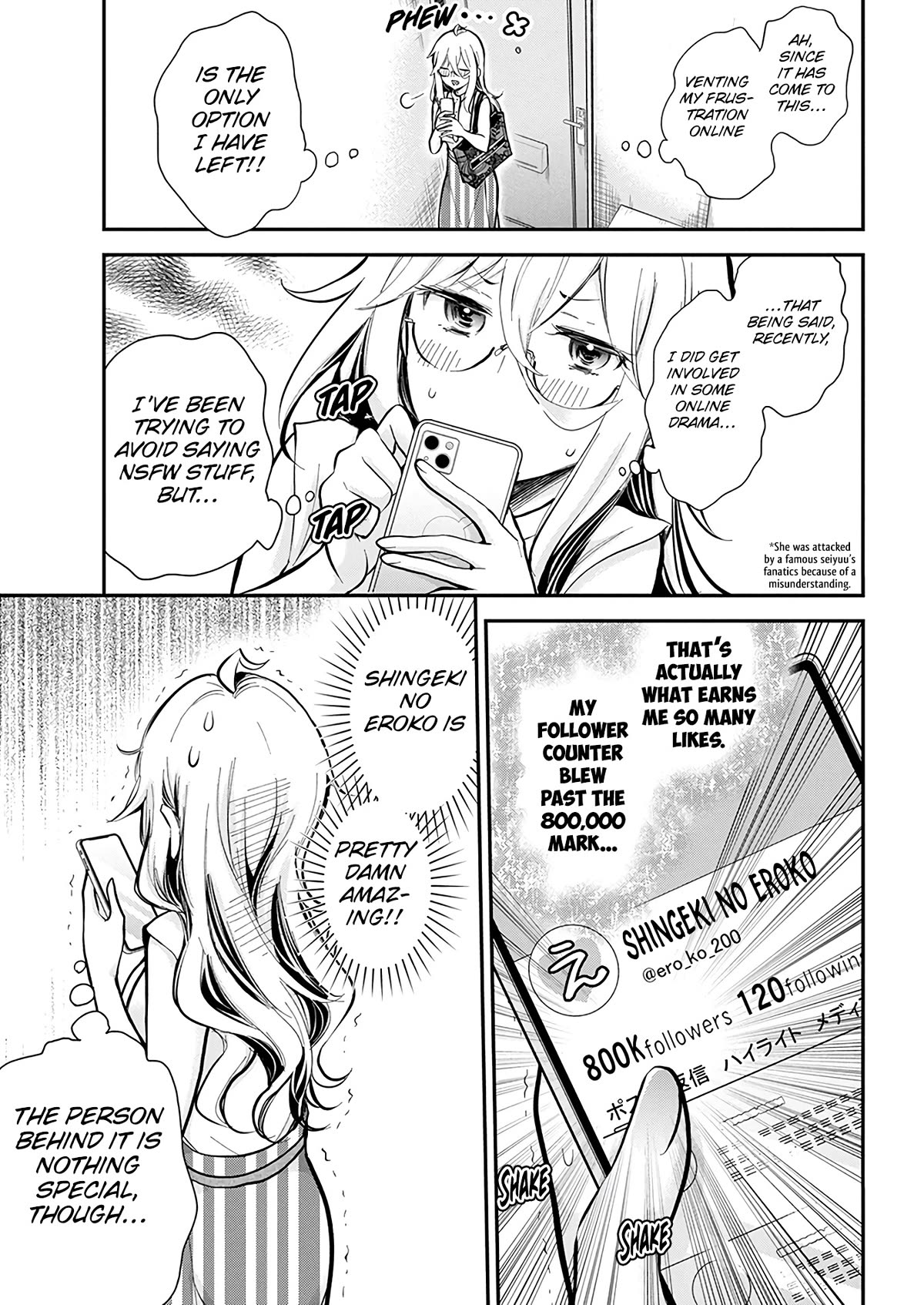 Shingeki no Eroko-san Chapter 46 page 7 - Chapter 46: Someone please teach me how to beat a timeline where I’m asked to advertise for a coworker who’s a huge fan of mine