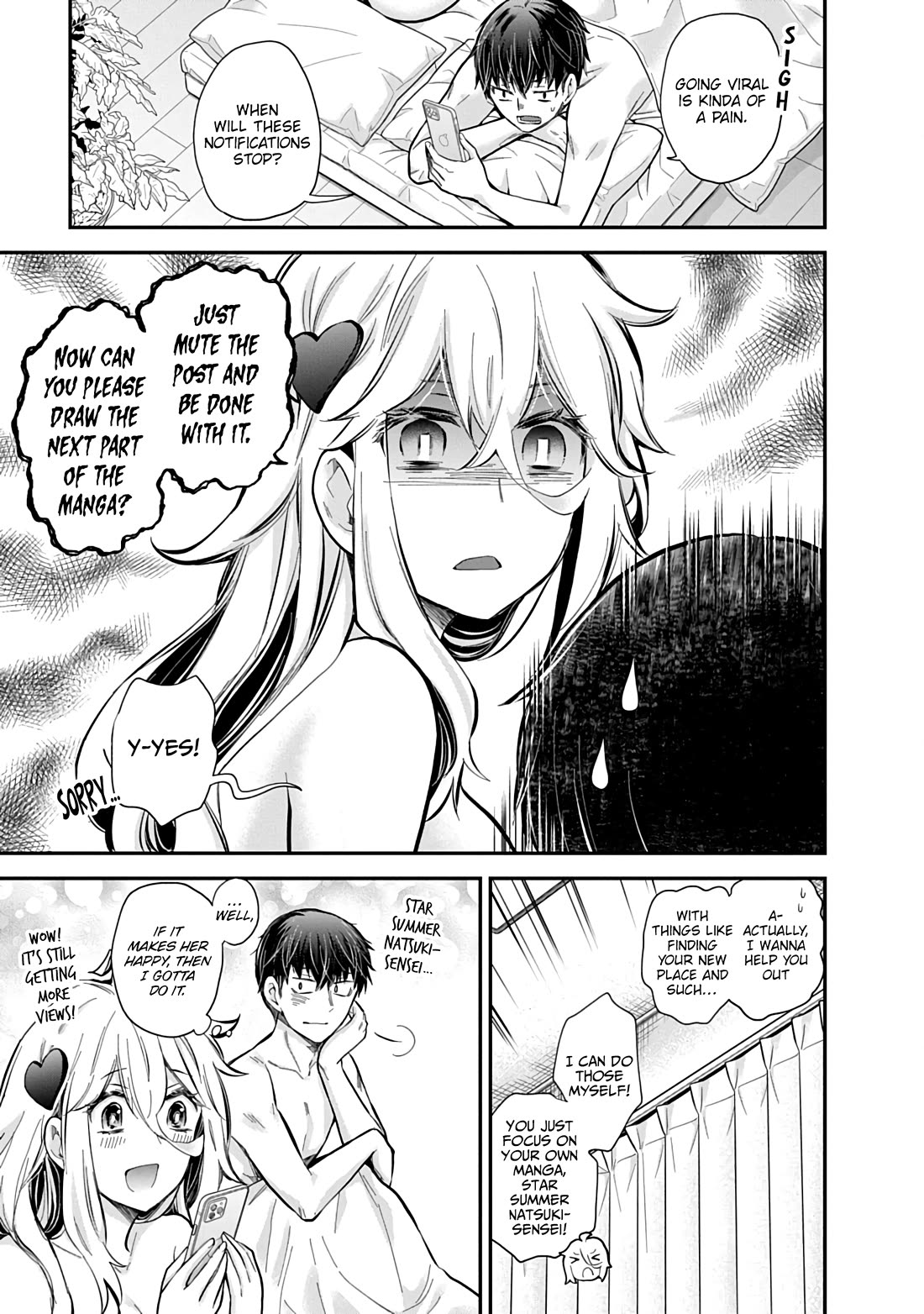 Shingeki no Eroko-san Chapter 58 page 10 - Chapter 58: My boyfriend is an omega trending god-tier artist?! Not to mention the character is designed after me, and the crazy amount of new followers knocked my socks off.